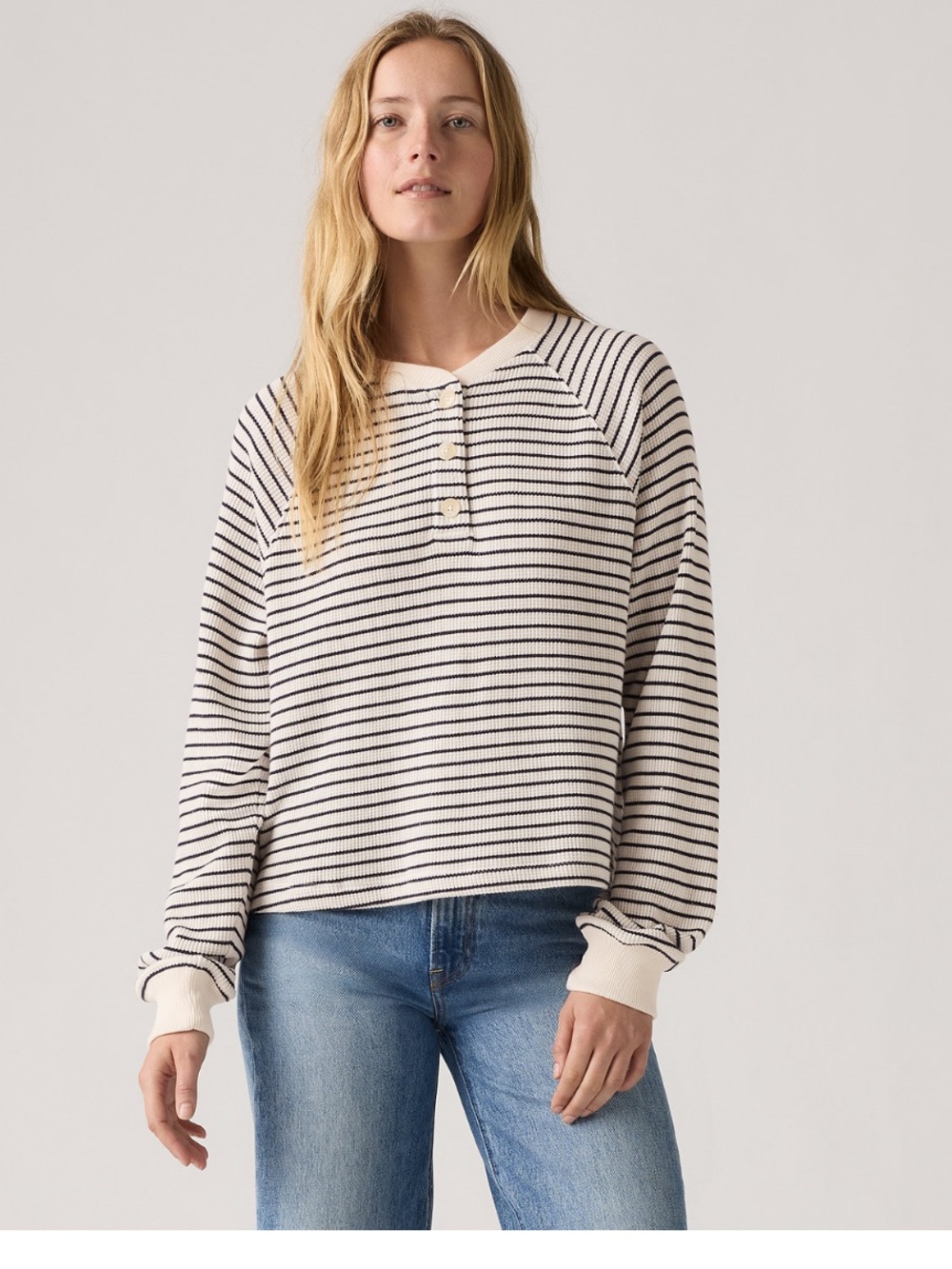 Levi’s 🤍 Striped Thermal Henley Top in Cream and dark navy